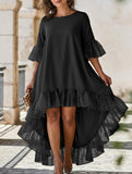 Lace Patch Irregular Party Dress_CWDMD02857